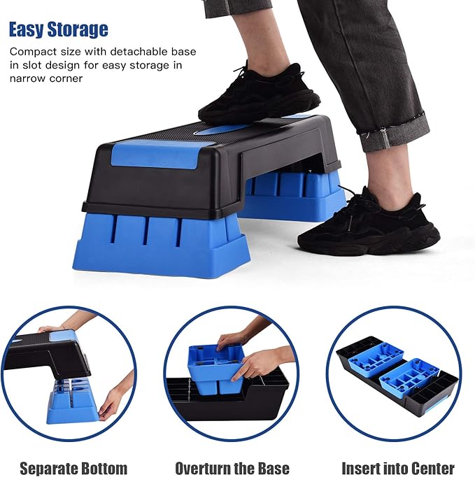 GYMAX Exercise Step Platform, 30” Aerobic Stepper with Risers, 5”-7”-9” Height Adjustable Non-slip Training Stepper for Home Gym Fitness