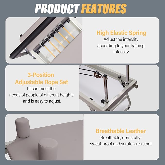 Portable Pilates Reformer,Foldable Pilates Reformer, Pilates Reformer with Alloy Springs Resistances,Pilates Machine & Equipment for Home Use and Gym Workout, Suitable for Beginners and Intermediate