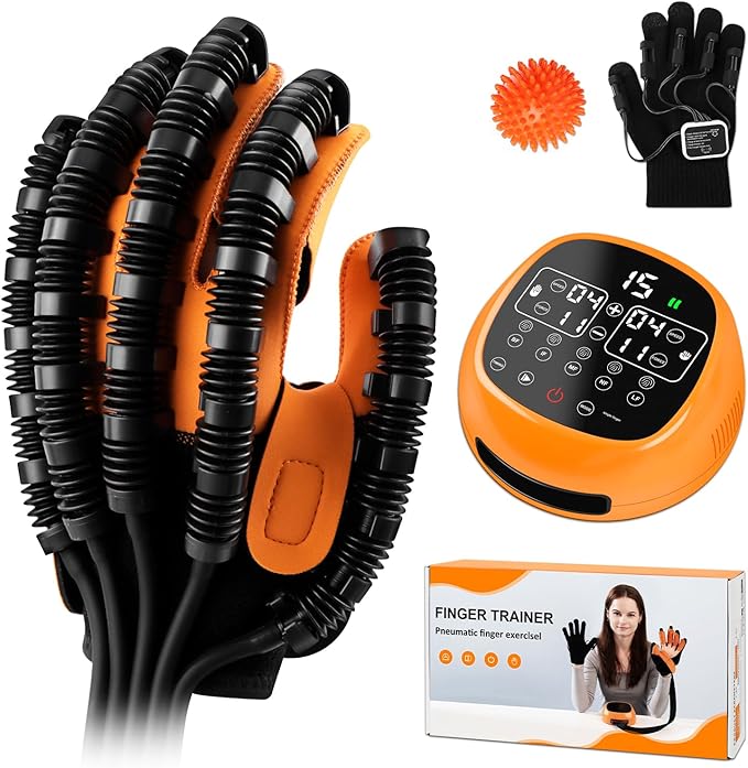 Rehabilitation Robotic Gloves for Stroke and Hemiplegia Recovery, Rechargeable Stroke Hand Recovery Device, Hand Function Training, Finger Exerciser Device for Arthritis Patients (Orange Right Hand S)