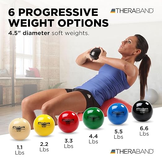 THERABAND Soft Weight, 4.5" Diameter, Weighted Balls for Baseball, Weighted Balls for Softball, Hand Held Ball Shaped Isotonic, Shoulder Strength, Rotator Cuff & Throwing Trainer, Black, 6.6LB