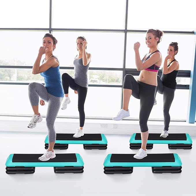 JupiterForce 43" Workout Aerobic Exercise Step Platform, Adjustable Aerobic Steppers for Exercise with 4 Removable Risers for Home Gym Strength Training