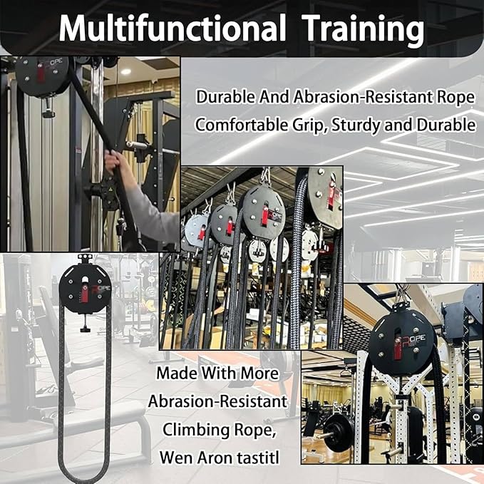 Endless Rope Trainer, Pulley Rope Puller Fitness Rope Trainer, 4-M Closed-Loop Nylon Rope, Pulley Rope Climbing Machine Adjustable Resistance Machine for Home Gym Aerobic Training Black