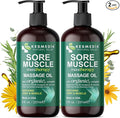 Sore Muscle Massage Oil for Massage Therapy with Arnica, Eucalyptus & Tea Tree Oil Blend for Deep Muscle Relief, Recovery, Softens Skin & Anti-Cellulite Massage for Professional & Home Use, 2-Pack