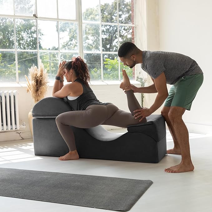Avana Kami Convertible Chaise/Bed Bench for Yoga & Massage - 2-in-1 End of Bed Ottoman with Concealed Fold Out Yoga Lounge Chair, Microvelvet Black