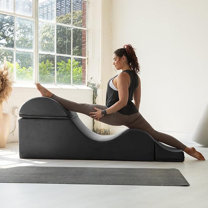 Avana Kami Convertible Chaise/Bed Bench for Yoga & Massage - 2-in-1 End of Bed Ottoman with Concealed Fold Out Yoga Lounge Chair, 22" Wide, Microvelvet Ink Blue