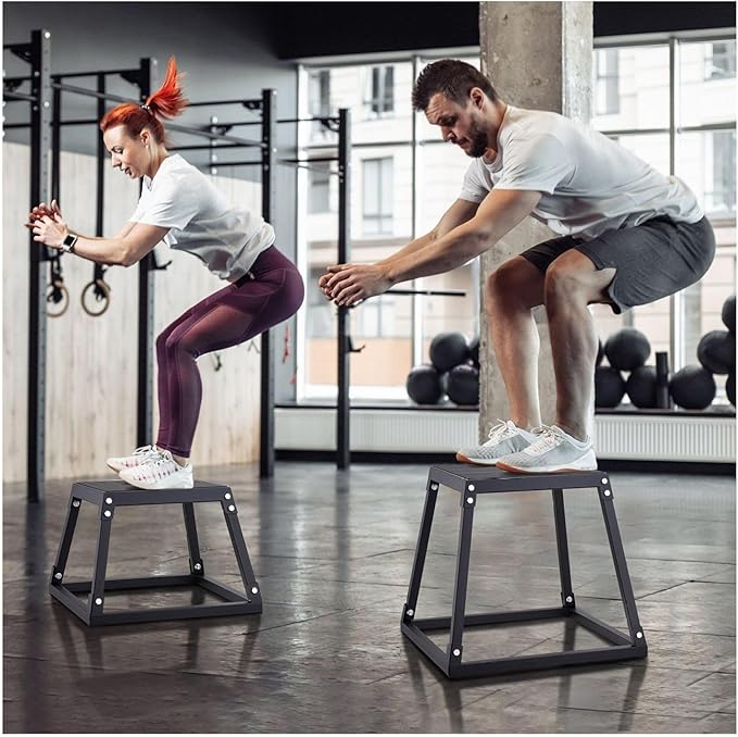 Plyometric Jump Box 12 Inch, Steel Plyo Box for Fitness, Agility Box for Home Gym - Step Up Platform for Strength Training, Conditioning - Black