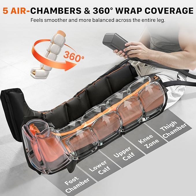 Air Compression Leg Recovery Boots : Sequential Full Leg Compression Massager System for Muscle Relaxation & Relief - 11 Intensity 6 Modes 3 Heat for Athletes & Gym (Medium)