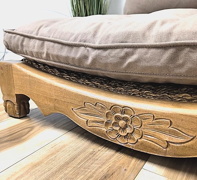 Handcrafted Wooden Meditation Chair with Woven Seagrass Seat, 30 x 28 x 18 inches (Beige)