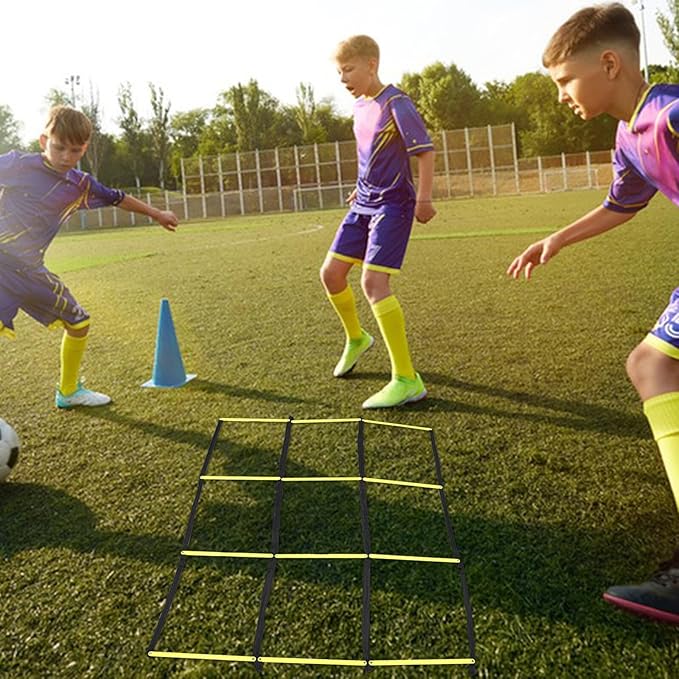 Multi-Sport Agility Ladder with Nine-Square Design, Yellow Foldable Training Ladder for Football Speed and Footwork Drills, Lightweight Soccer Agility Equipment for Athletic