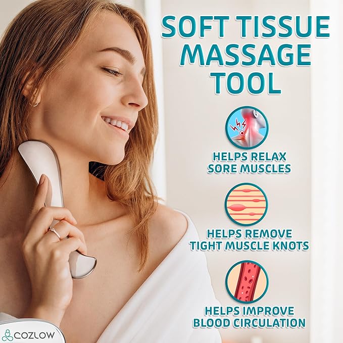 COZLOW 2-in-1 Stainless Steel Muscle Scraper Tool Set for IASTM Therapy - Skin Scraping Massage Tools for Soft Tissue Mobilization - Deep Tissue Gua Sha for Arms, Legs & Back