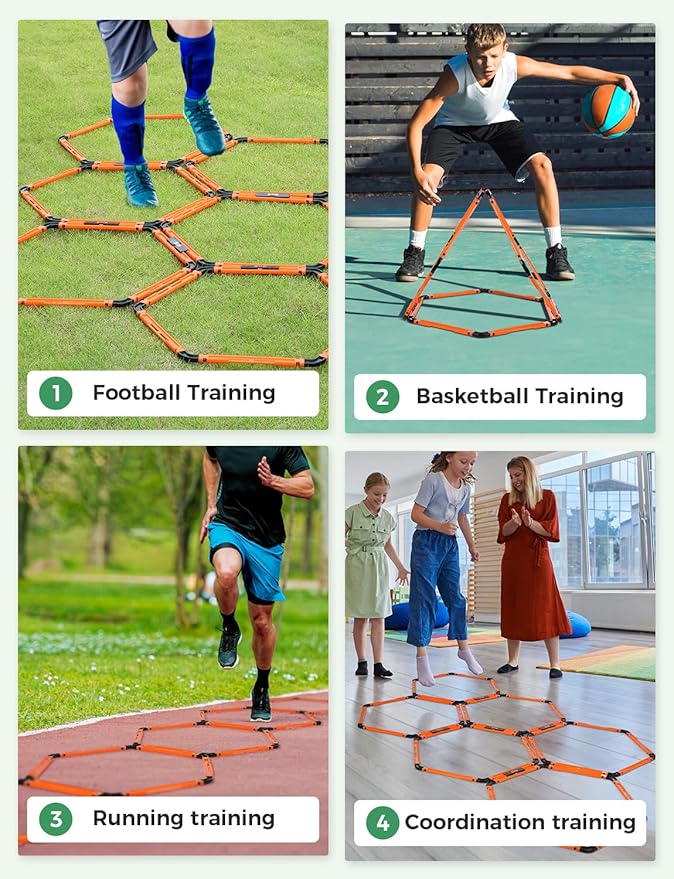 GHB Hex Agility Rings (6 Set) with Carry Bag, Portable Hexagon Speed Rings for Footwork Training, Football, Soccer, Boxing, Adjustable Layout for Drills & Fitness