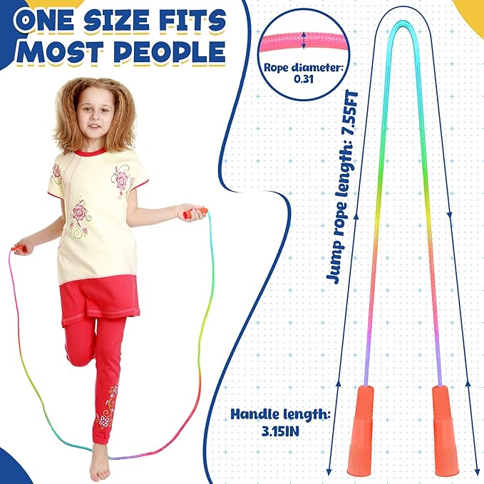 12 Pack Kids Jump Rope, Colorful Gradient Nylon Skipping Ropes for Children, 7.55FT Adjustable Length, Plastic Handles, Lightweight Skipping Ropes for Schools, Parties, and Outdoor Play