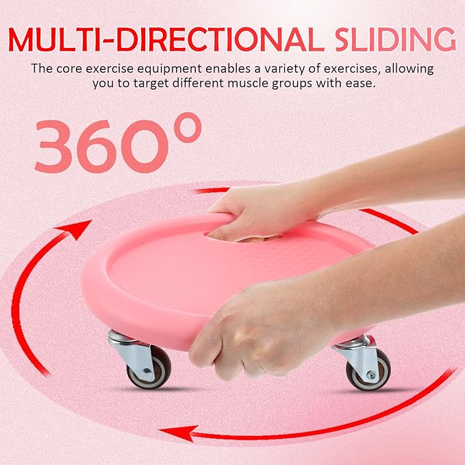 Homoyoyo Four-wheeled Ab Roller Exercise Wheel with Mat, Multi-directional Abdominal Workout Roller for Core Strength Training at Home, Pink Fitness Abdominal Wheel for Men and Women