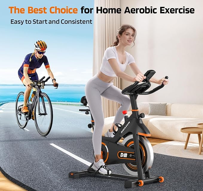 DMASUN Exercise Bike, Silent Magnetic Resistance Stationary Bike for Home with 330 LBS Capacity, Pedals with Anti-loosening Nuts, Indoor Bike with Comfortable Seat Cushion, Digital Display with Tablet Holder