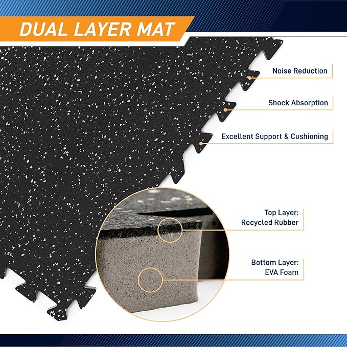 Marcy Interlocking Dual Density Rubber Top EVA Foam Home Gym Floor Mat for Exercise Equipment & Accessories MAT-40