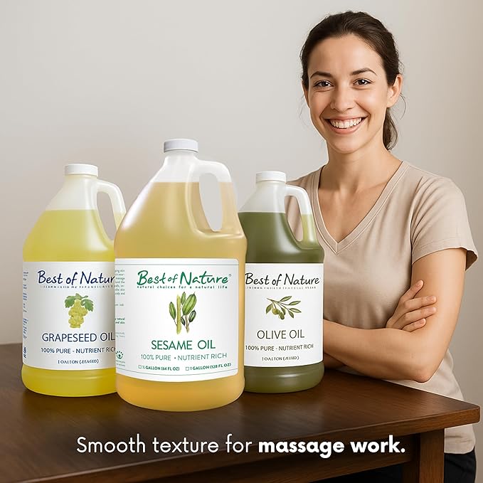 Best of Nature 100% Pure Sesame Oil – Natural Unscented Massage Oil, Deep Moisturizing Body & Skin Oil, Perfect Carrier Oil for Essential Oils, Gallon (128 fl oz)
