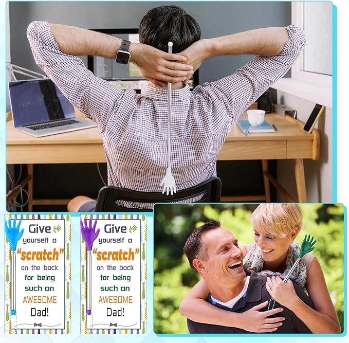 100 Pcs Extendable Back Scratcher Bulk Father's Day Dad Gift Hand Shaped Retractable Back Scratcher with Gift Cards Bags Telescoping Massage Tool for Adults Men Church Birthday