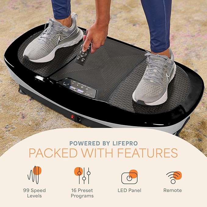 Lifepro Rumblex Max 4D Black Vibration Plate Exercise Machine with Loop Resistance Bands for Home Fitness Shaping Training Recovery Tone & Strength