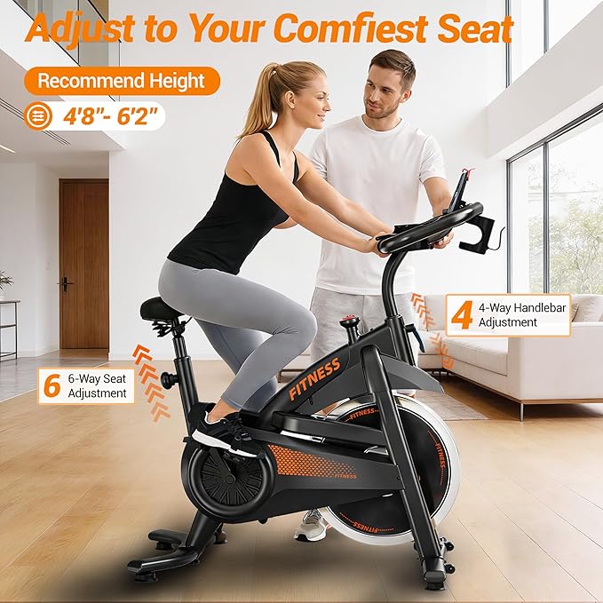 CURSOR FITNESS Exercise Bike, Brake Pad Stationary Bike for Home with Exclusive App, Stationary Bikes for Home with 300 lb Weight, Indoor Cycling Spin Bike Workout Bike with Extra Comfort Seat