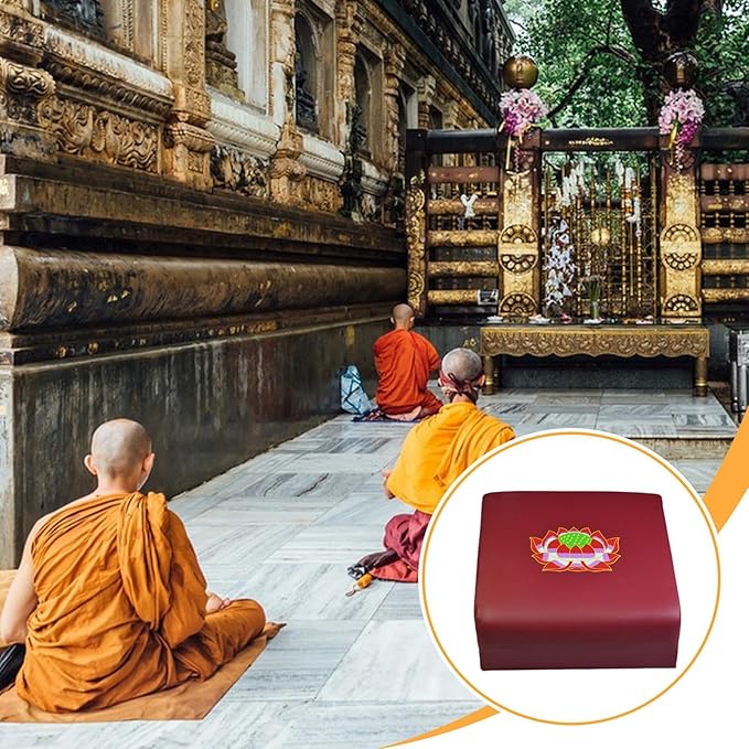 Wooden Meditation Bench for Prayer and Kneeling, Printed Lotus