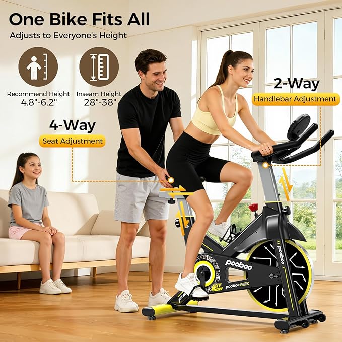 POOBOO Magnetic Exercise Bike, Quiet Stationary Bike with APP and 350lbs Weight Capacity, Indoor Cycling Bike with LCD Monitor and Tablet Holder, Heavy Duty Workout Bike for Home Gym Weight Loss