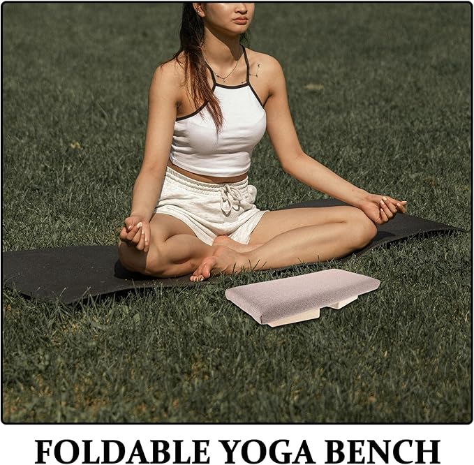 BESPORTBLE Foldable Wooden Bench for Adults, Ergonomic Stool with Milk Tea Color, Portable Posture Chair, Prayer, and Mindfulness Practice at Home Or Travel