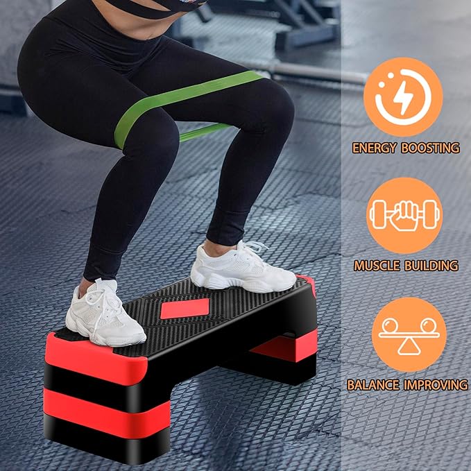 26.5 Inch Aerobic Exercise Step Platform for Home Gym, 4” 6” 8”Adjustable Risers for Step up Fitness Workout, Stepper Step Trainer, Green