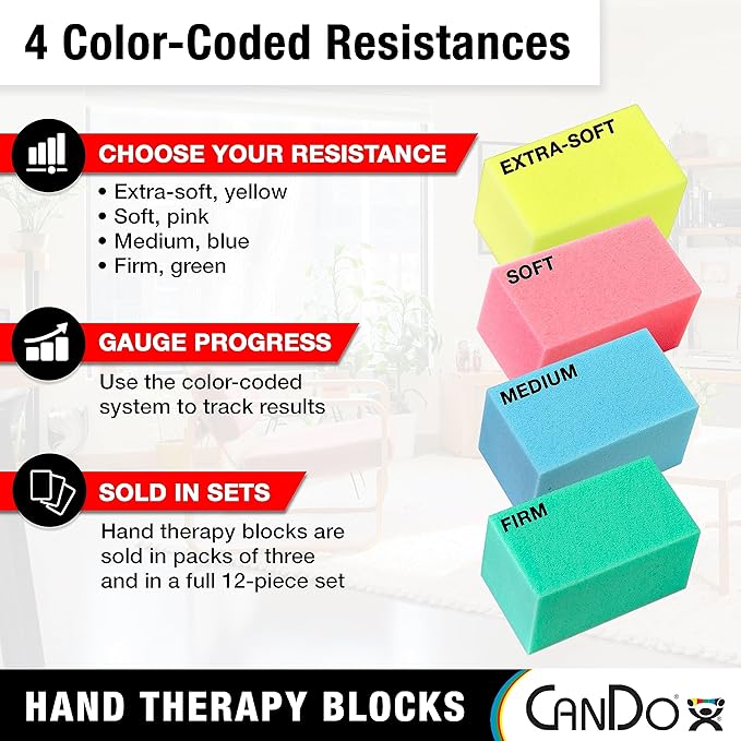 CanDo Hand Therapy Blocks - Blue (Medium), Pack of 3 - Grip Strengthening Foam Hand Exercise Tools for Physical Therapy, Arthritis, Carpal Tunnel, Stress Relief, Anxiety