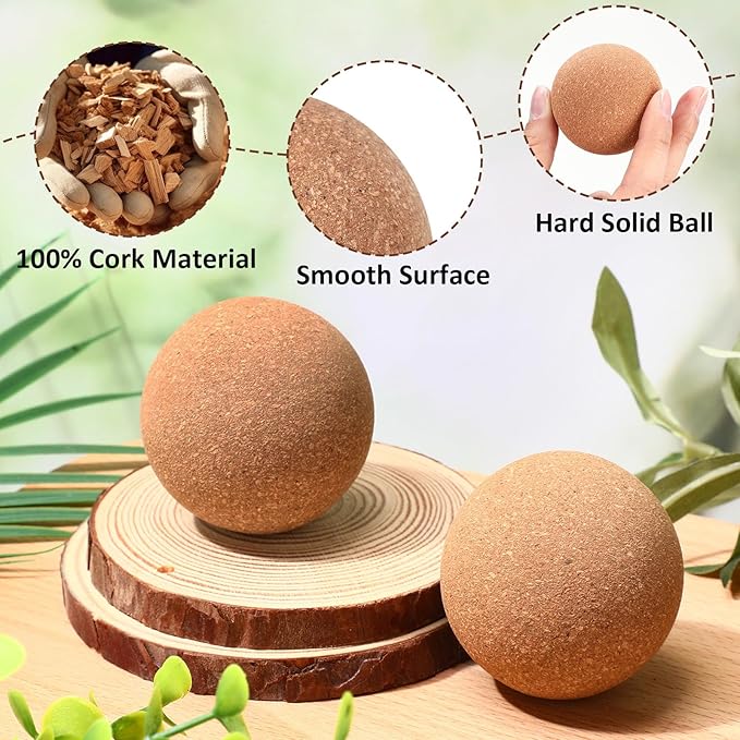100 Pcs Cork Massage Ball 2 Inch Solid Hard Myofascial Release Yoga Ball for Back Foot Neck Pain Therapy Portable Tissue Muscle Release Tool for Home Office Travel