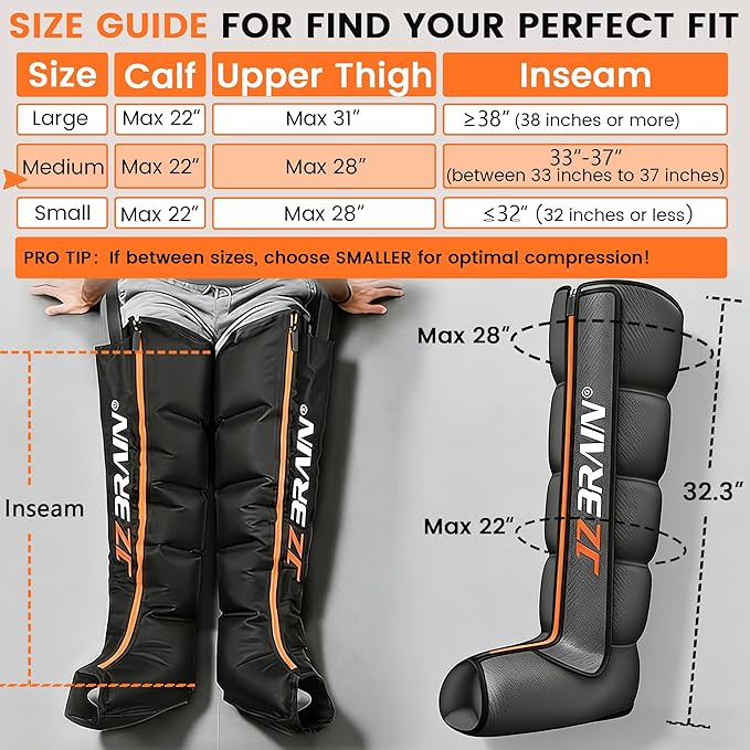 Air Compression Leg Recovery Boots : Sequential Full Leg Compression Massager System for Muscle Relaxation & Relief - 11 Intensity 6 Modes 3 Heat for Athletes & Gym (Medium)