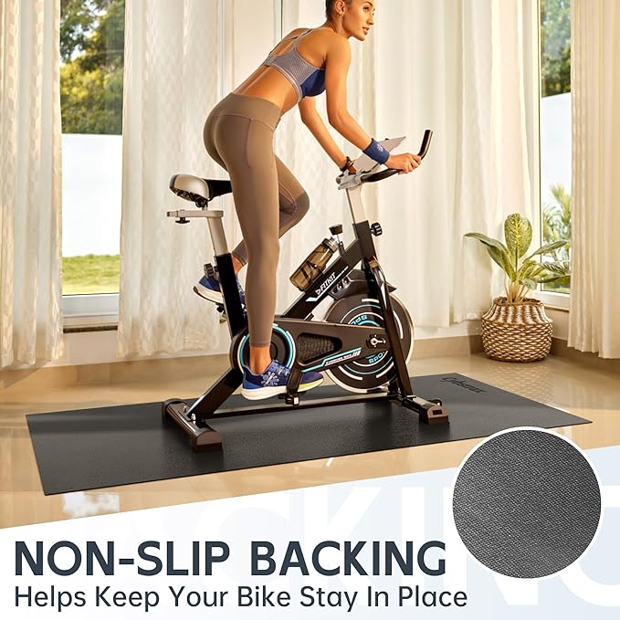 Treadmill Mat, Bike Trainer Mat for Stationary Spin Bike, 96" x 48" Non Slip Exercise Equipment Mat for Bike, Treadmill, Elliptical, Yoga - Workout Floor Protector for Carpet Or Hardwood