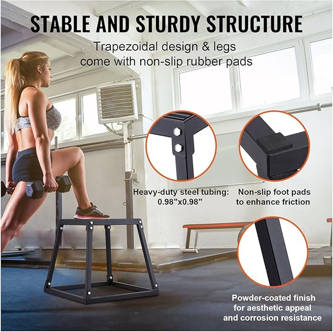 Plyometric Jump Boxes 12/18/24 Inch Set, Plyo Box for Fitness, Agility Training, Step Up Platform - Home Gym Conditioning, Strength Workouts - Black