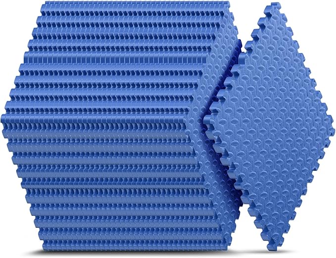 24 Pack Home Gym Mat, Puzzle Exercise Mat, EVA Interlocking Foam Floor Tiles for Home Workout Equipment and Kids' Play Areas - Blue, 24 in x 24 in x ½ in - 24 Tiles (Blue, 24 Pack 96 sq ft)