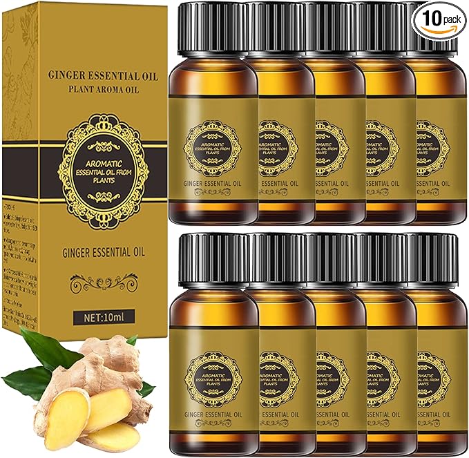 10 Pack Belly Drainage Ginger Oil, Ginger Oil Lymphatic Drainage Massage Oil, Natural Lymphatic Drainage Ginger Oil,Ginger Massage Oil,Plant Aroma Oil, Natural Ginger Essential Oil