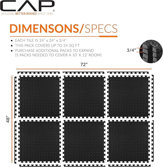 CAP Puzzle Exercise Mats | 3/4” Thick EVA Interlocking Foam Tiles for Home Gym Flooring | Multiple Options
