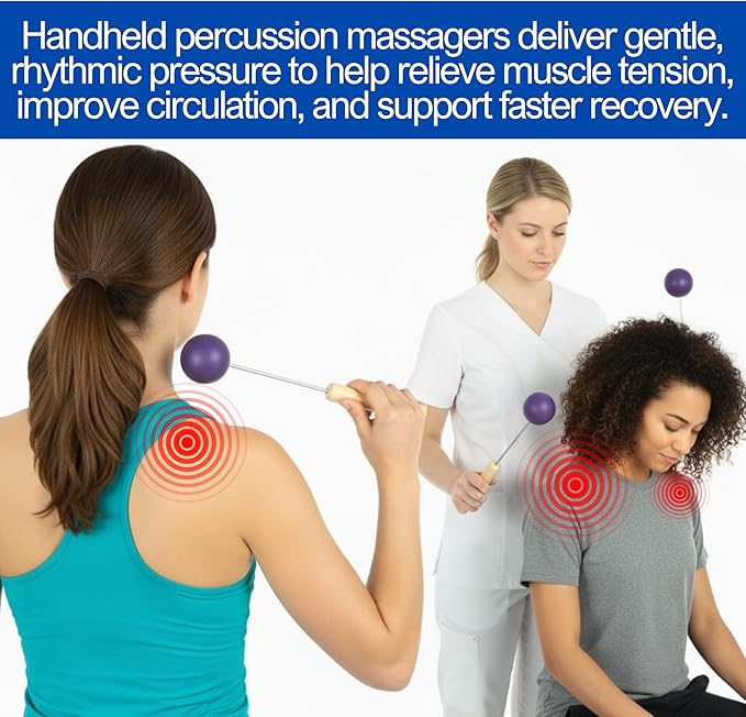 Bongers Handheld Percussion Massage Tool – Deep Tissue Trigger Point Tapping Sticks for Whole Body Pain Relief & Muscle Relaxation (Blissful Blue)