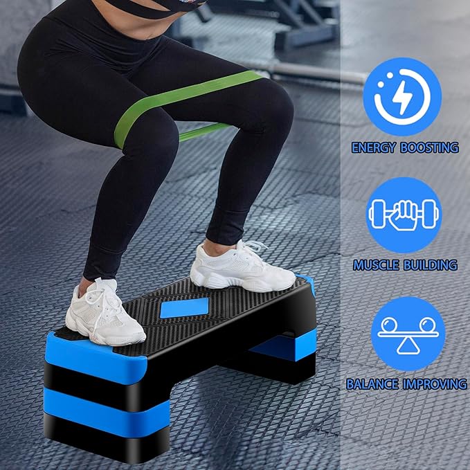 27" Adjustable Exercise Aerobic Step Platform with Stackable Risers – 3 Levels (4", 6", 8") – Workout Stepper for Home Gym, Fitness & Physical Therapy Training