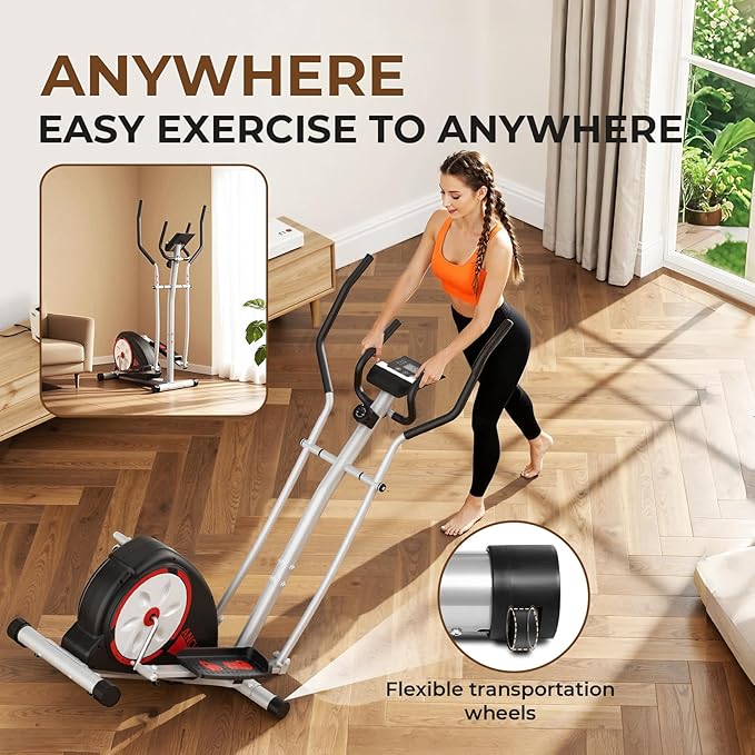 Elliptical Exercise Machine,Ultra-Quiet Drive Elliptical Machine for Home,Ancheer Elliptical Magnetic Resistance,Pulse Sensor Built-in,LCD Monitor,Elliptical Exercise Machine 350lb Weight Capacity
