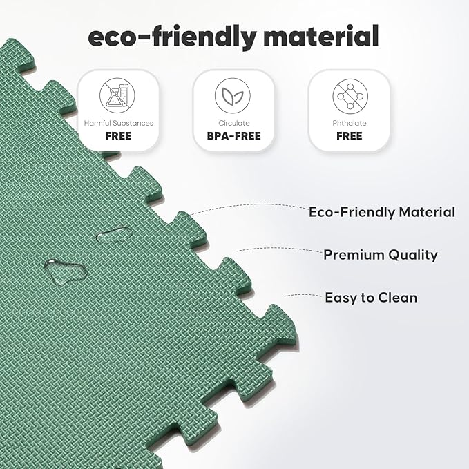36 Pack Home Gym Mat, Puzzle Exercise Mat, EVA Interlocking Foam Floor Tiles for Home Workout Equipment and Kids' Play Areas -, 24 in x 24 in x ½ in, Green 36 Tiles