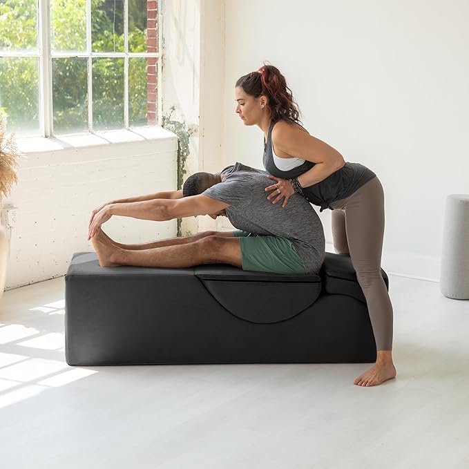Avana Kami Convertible Chaise/Bed Bench for Yoga & Massage - 2-in-1 End of Bed Ottoman with Concealed Fold Out Yoga Lounge Chair, 22" Wide, Microvelvet Bone Ivory