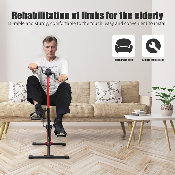 Pedal Exerciser Bike Rehabilitation Trainer for Seniors, Hand Arm Leg Knee Peddler, Adjustable Home Pedal Exercise Bike for Upper & Lower Limb, Total Body Fitness Equipment