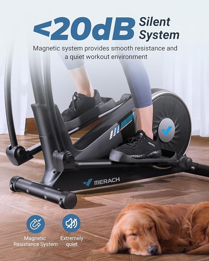 MERACH Elliptical Exercise Machine for Home Use, Elliptical Machine with Hyper-Quiet Magnetic Drive System, 16-Level Resistance Adjustment, 15.5IN Stride, 350LBS Loading Capacity, MERACH App