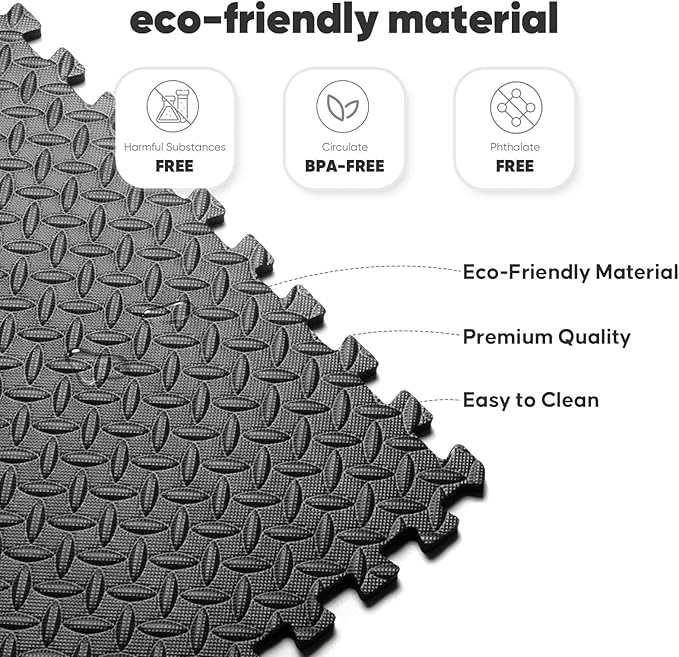 32 Pack Home Gym Mat, Puzzle Exercise Mat, EVA Interlocking Foam Floor Tiles for Home Workout Equipment and Kids' Play Areas - Black, 24 in x 24 in x ½ in - 32 Tiles (Black, 32 Pack, 128 SQ FT)