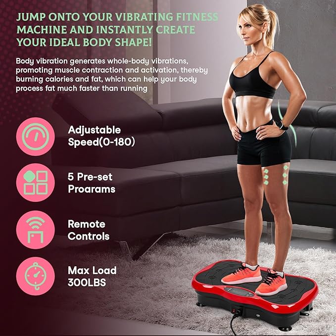 Vibration Plate Exercise Machine Weight Loss, Power Vibration Plates for Lymphatic Drainage, Full Body Workout Vibrating Plate Automatic Mode P1-P4 Fitness Platform, 300 Lbs Capacity
