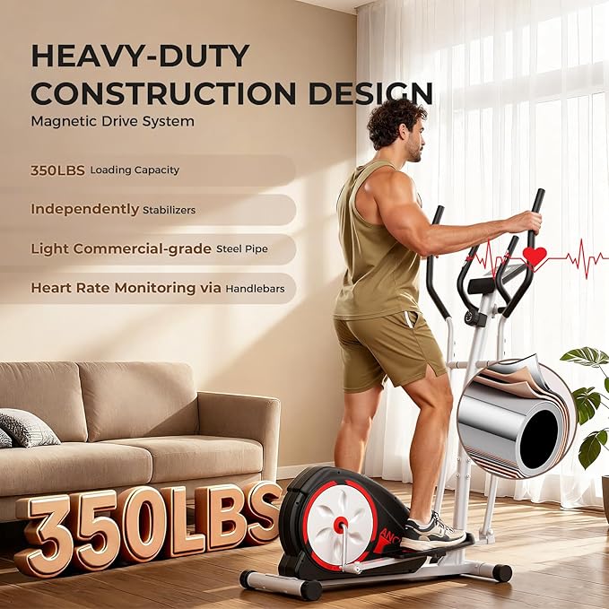 Elliptical Exercise Machine,Ultra-Quiet Drive Elliptical Machine for Home,Ancheer Elliptical Magnetic Resistance,Pulse Sensor Built-in,LCD Monitor,Elliptical Exercise Machine 350lb Weight Capacity