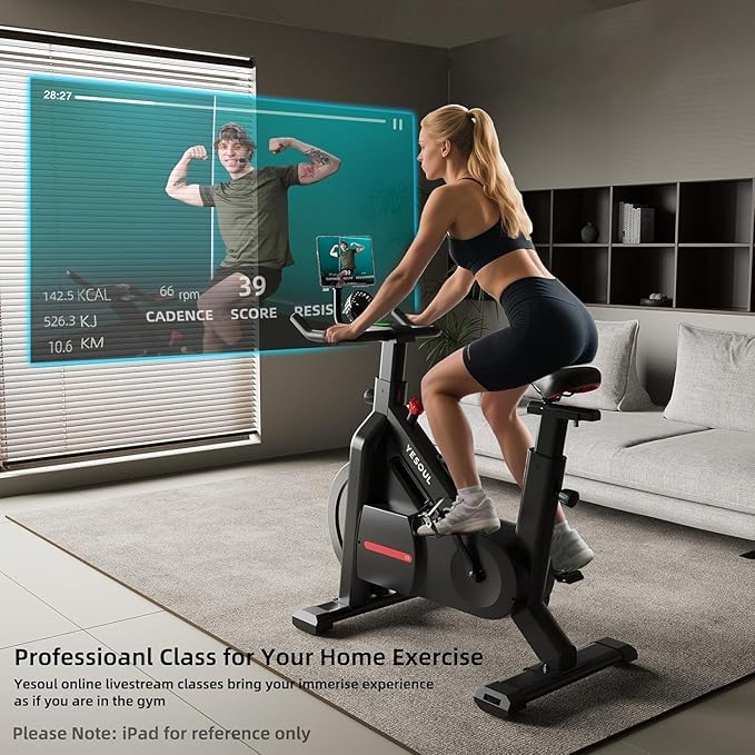 YESOUL Self-Powered Exercise Bike with Dynamic LED Lights – Stable Triangle Frame, Dual-Stage Drive, 300 lbs Capacity, Silent Magnetic Resistance, Compact Indoor Stationary Bike for Home