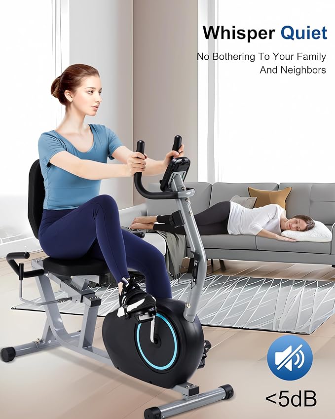 Recumbent Exercise Bike for Seniors - 400LB Weight Capacity Recumbent Bikes with Comfortable Seat, Pulse Sensor, 16-level Resistance, LCD Monitor