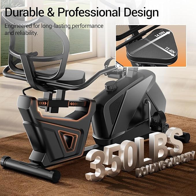 CURSOR FITNESS Recumbent Exercise Bike, Quiet Recumbent Stationary Bike for Adults & Seniors, Magnetic Stationary Bike with 16-Level Resistance, Supports 350LB, Heart Rate Handle & LCD Display