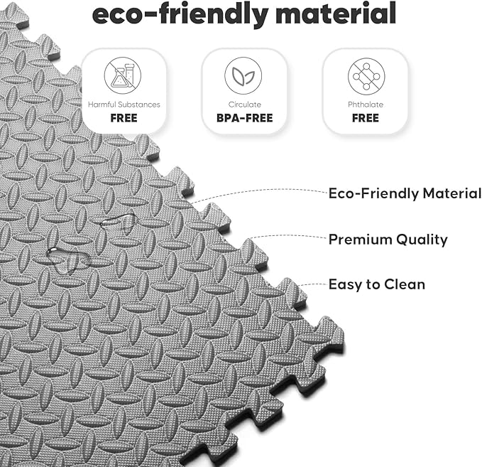 32 Pack Home Gym Mat, Puzzle Exercise Mat, 1of EVA Interlocking Foam Floor Tiles for Home Workout Equipment and Kids' Play Areas - Grey, 24 in x 24 in x ½ in - 32 Tiles (Grey, 32 Pack 128 sq ft)