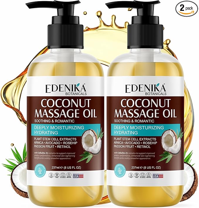 Tropical Coconut Massage Oil for Massage Therapy, Soothing Massage Oil with Coconut & Passion Fruit Oil for Muscle Relaxing, Skin Moisturizing & Hydrating, 2-Pack